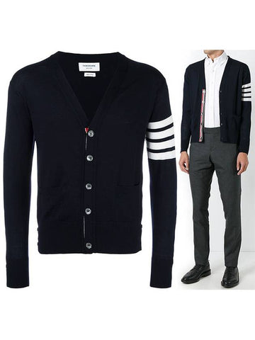 Diagonal armband classic wool cardigan navy MKC002A - THOM BROWNE - BALAAN 1