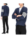 Donegal Twist Cable 4 Bar Classic V Neck Cardigan Blue - THOM BROWNE - BALAAN 2