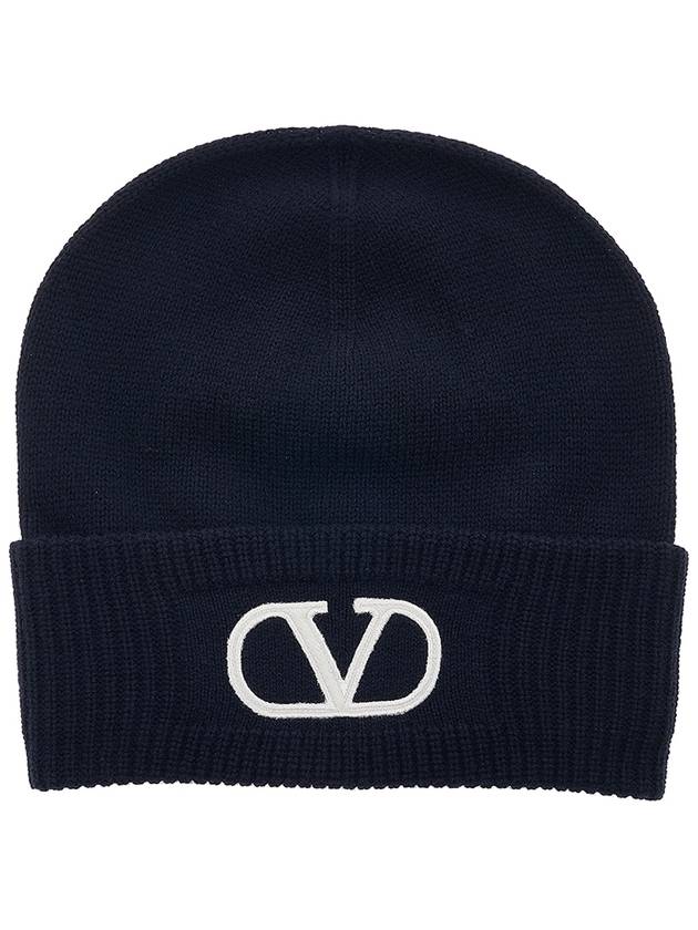 Signature V Logo Wool Beanie Navy - VALENTINO - BALAAN 10