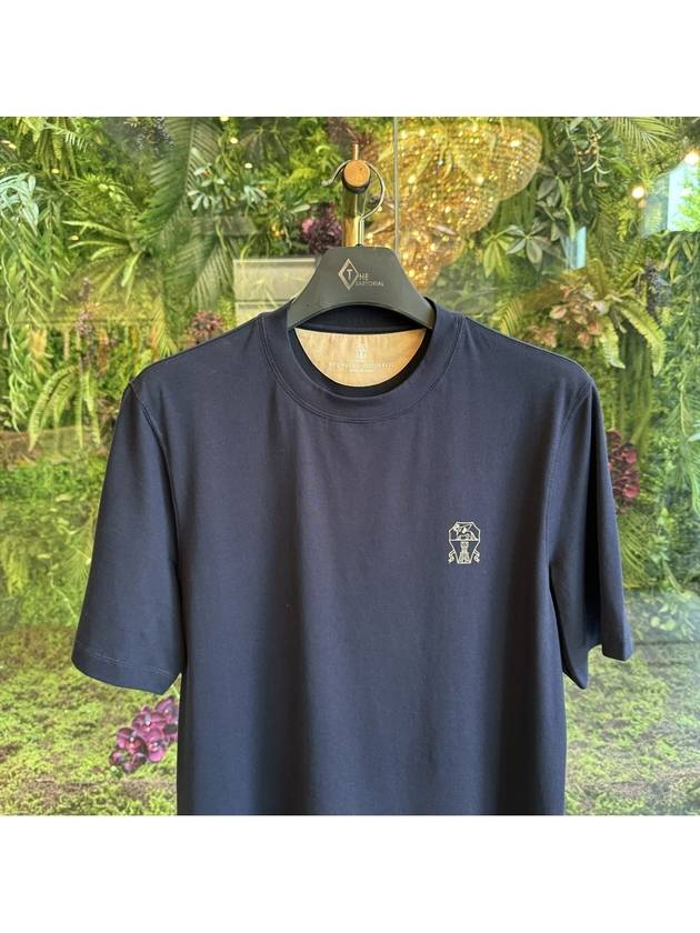 Men's Back Printing Short Sleeve T-Shirt Navy - BRUNELLO CUCINELLI - BALAAN 3