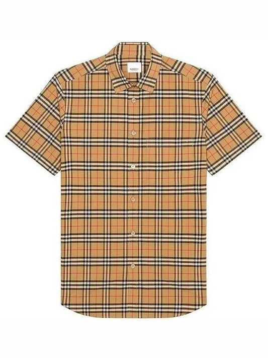 Small Scale Check Stretch Short Sleeve Shirt Archive Beige - BURBERRY - BALAAN 2