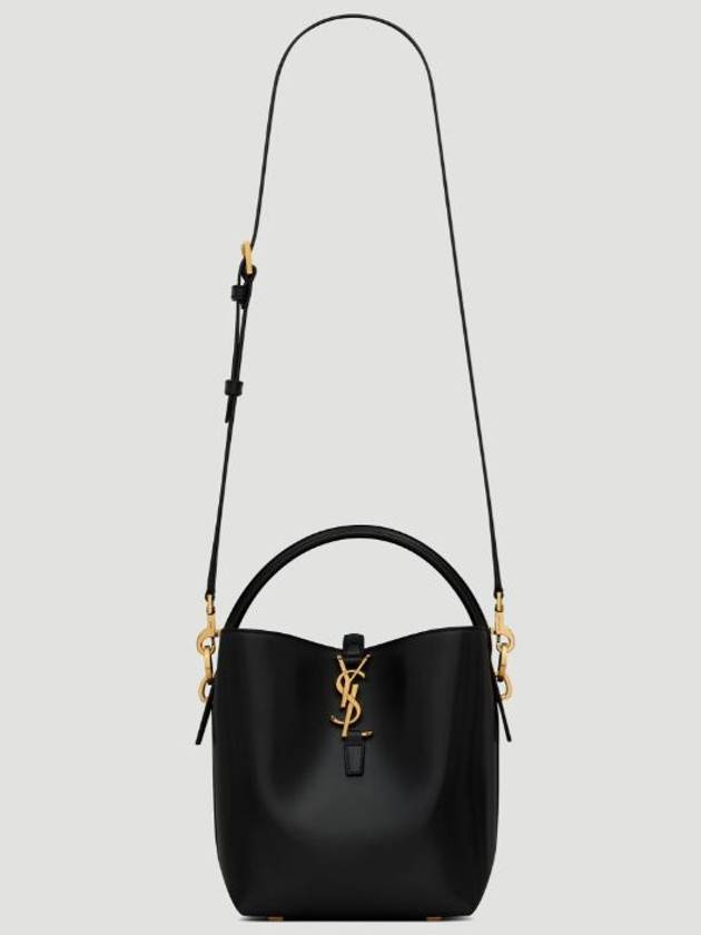 Le 37 Signature Logo Shiny Leather Small Bucket Bag Black - SAINT LAURENT - BALAAN 3