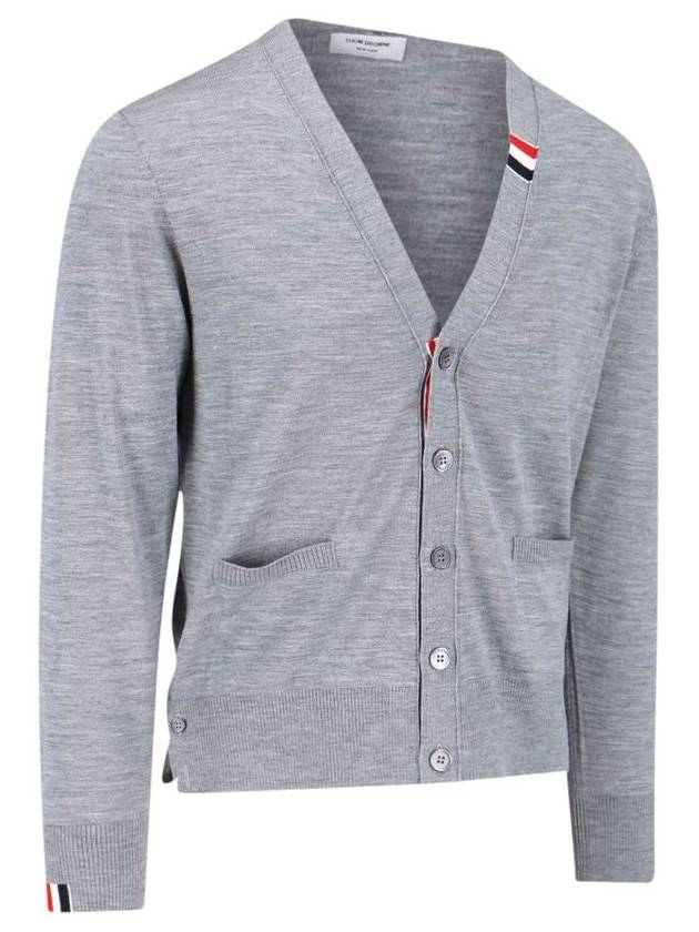 Men's Jersey Stitch V-Neck Cardigan Light Grey - THOM BROWNE - BALAAN 3