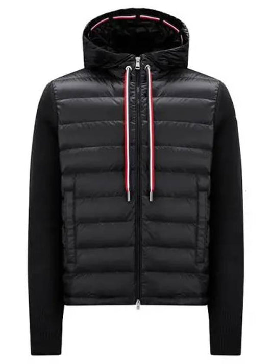 Logo Patch Down Hoodie Cardigan Black - MONCLER - BALAAN 2