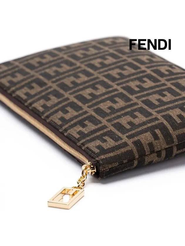 Flat Baguette Medium FF Jacquard Fabric Pouch Bag Brown - FENDI - BALAAN 6