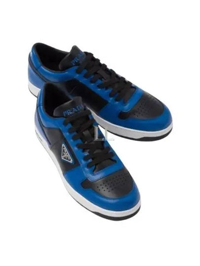 Men's Downtown Triangle Logo Leather Low Top Sneakers Blue Black - PRADA - BALAAN 2