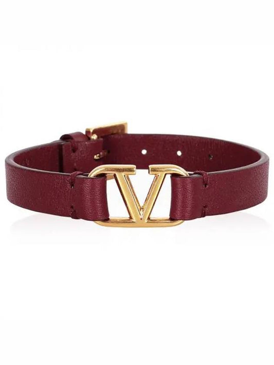 V Logo Leather Bracelet Red - VALENTINO - BALAAN 2