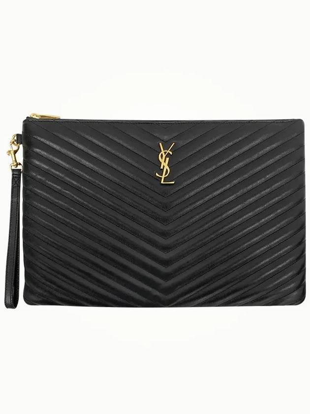 Gold Monogram Document Holder In Matelasse Leather Black - SAINT LAURENT - BALAAN 2