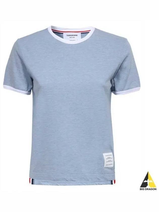 Women's Melange Jersey Ringer Short Sleeve T-Shirt Light Blue - THOM BROWNE - BALAAN 2