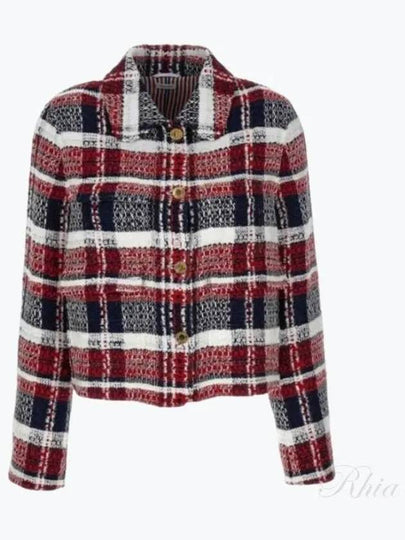 Madras Check Schenyl Tweed Round Collar Utility Jacket - THOM BROWNE - BALAAN 2