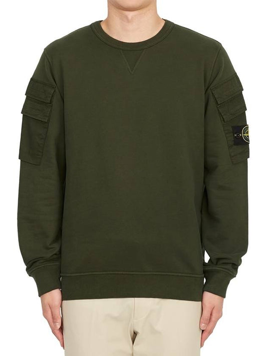 Men's Wappen Patch Cargo Pocket Sweatshirt Olive - STONE ISLAND - BALAAN 2