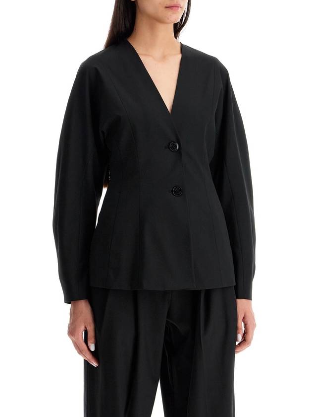 Drapey Melange Single Breasted Blazer Jacket Black - GANNI - BALAAN 3