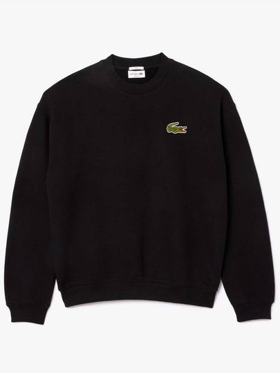 Loose Fit Badge Accent Fleece Sweatshirt Black - LACOSTE - BALAAN 2