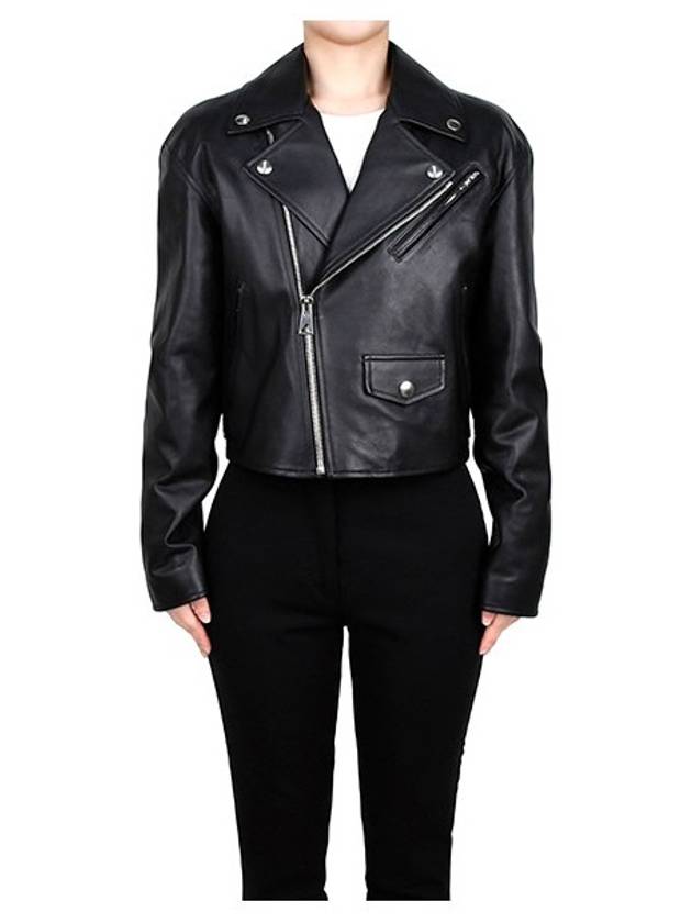 Women's Leather Biker Jacket Black - BOTTEGA VENETA - BALAAN.