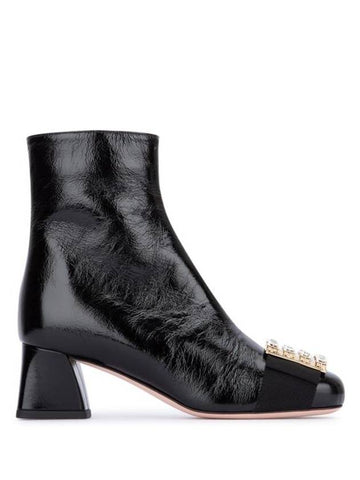 Très Vivier Crystal Buckle Middle Boots Black - ROGER VIVIER - BALAAN 1