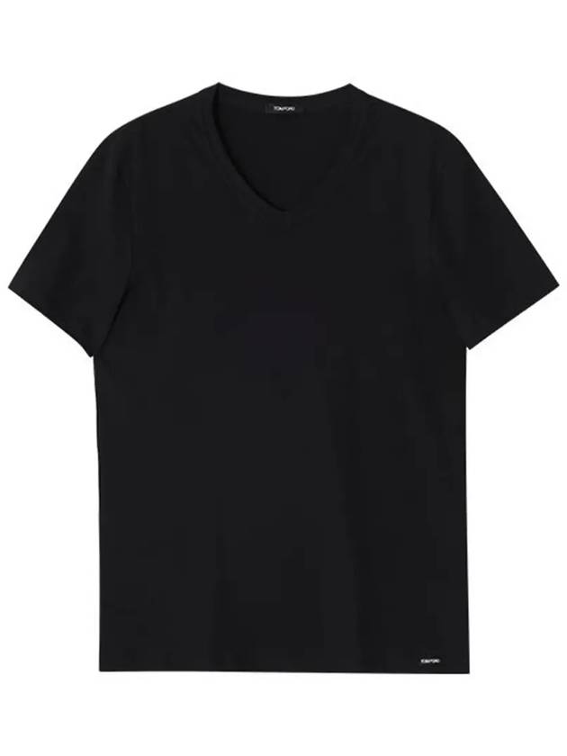 Cotton V-neck Short Sleeve T-Shirt Black - TOM FORD - BALAAN 5