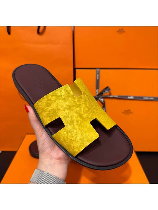 Men's Izmir Sandals Calfskin Apsong Yellow Brown Twotone - HERMES - BALAAN 1