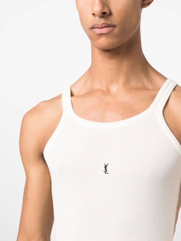 Embroidered Logo Sleeveless White - SAINT LAURENT - BALAAN 3