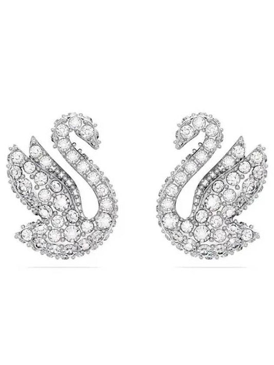 Iconic Swan Stud Earrings Silver - SWAROVSKI - BALAAN 2