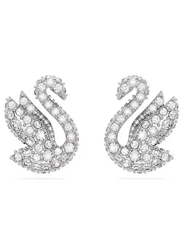 Iconic Swan Stud Earrings Silver - SWAROVSKI - BALAAN 3