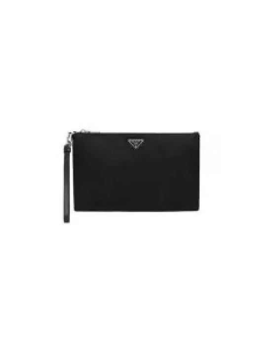 Re-Nylon and Saffiano Leather Clutch Bag Black - PRADA - BALAAN 2