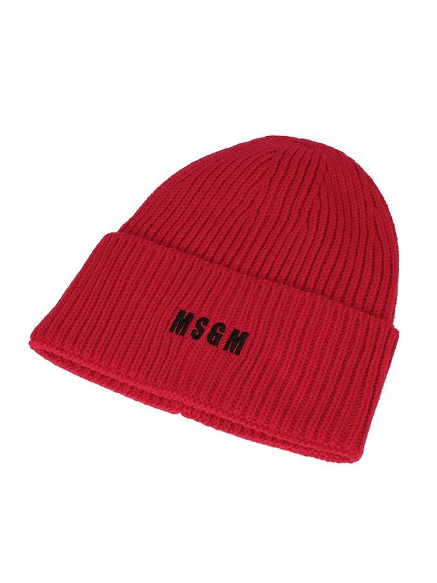 Embroidered Logo Ribbed Solid Beanie Red - MSGM - BALAAN 2