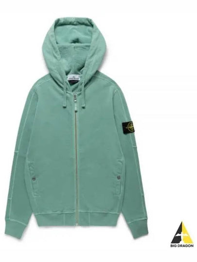 Men's Garment Dyed Malfile Zip Up Hoodie Green - STONE ISLAND - BALAAN 2