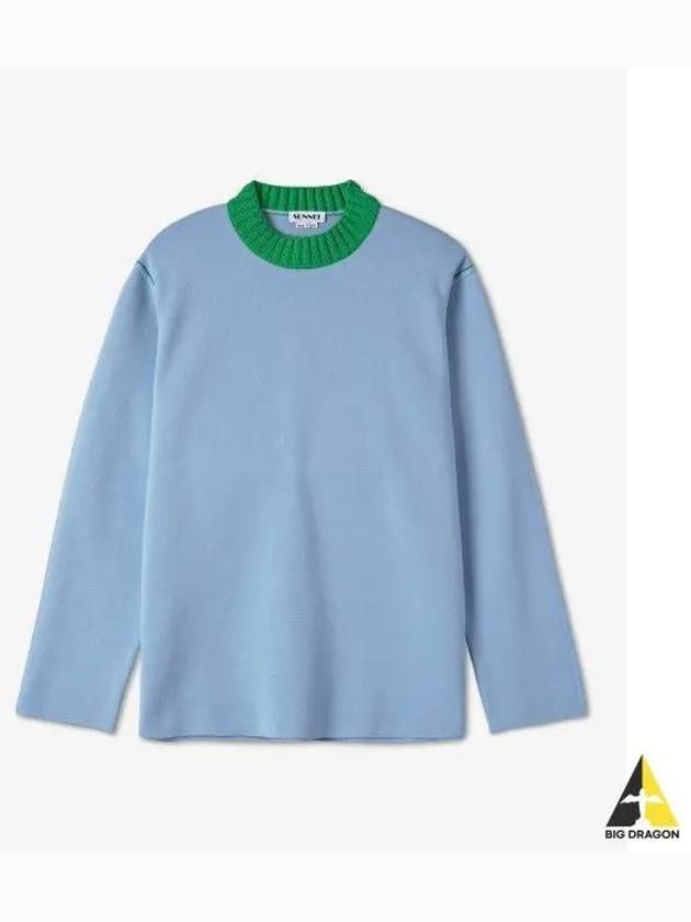 Block Round Neck Knit Cloud Green CRTWMTOP0017137 - SUNNEI - BALAAN 1