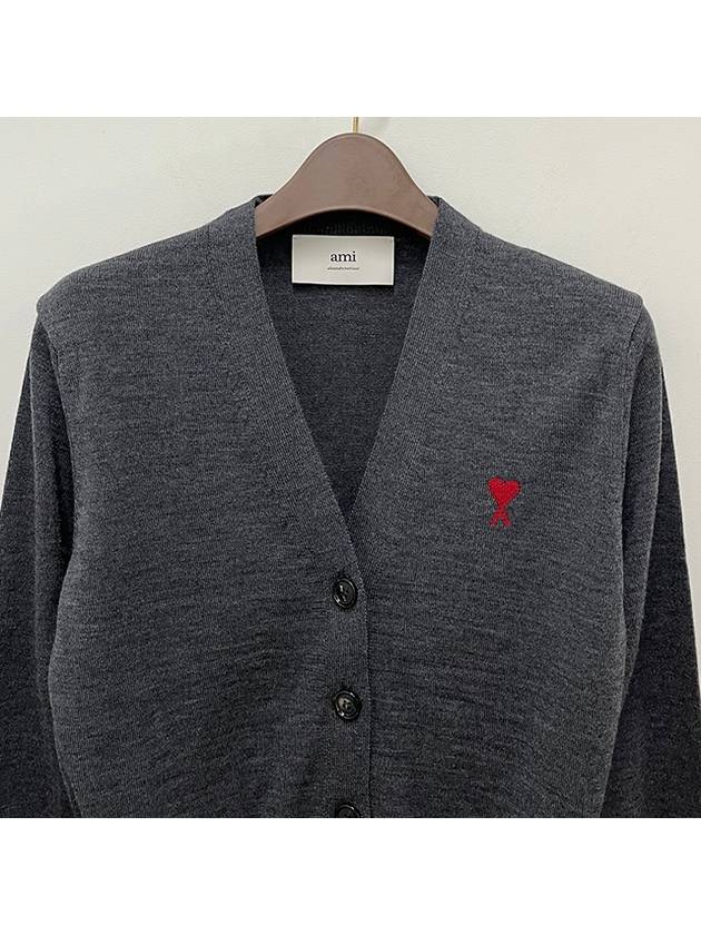 Heart Logo Wool Cardigan Heather Grey - AMI - BALAAN 4