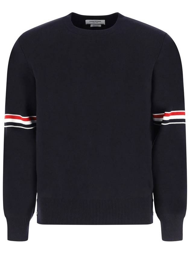 Men's Milan Stitch Armband Crew Neck Knit Top Navy - THOM BROWNE - BALAAN 2