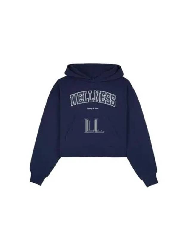 Logo Print Cropped Cotton Hoodie Navy - SPORTY & RICH - BALAAN 2