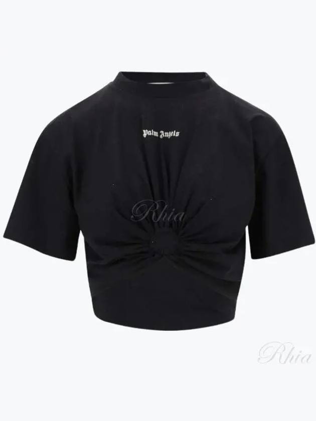 Embroidered Logo Cut-Out Detailed Short Sleeve T-Shirt Black - PALM ANGELS - BALAAN 2