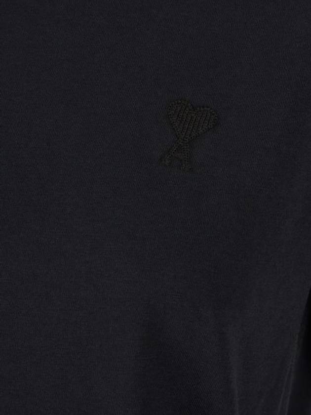 Tone On Tone Heart Logo Organic Cotton Short Sleeve T-Shirt Black - AMI - BALAAN 4