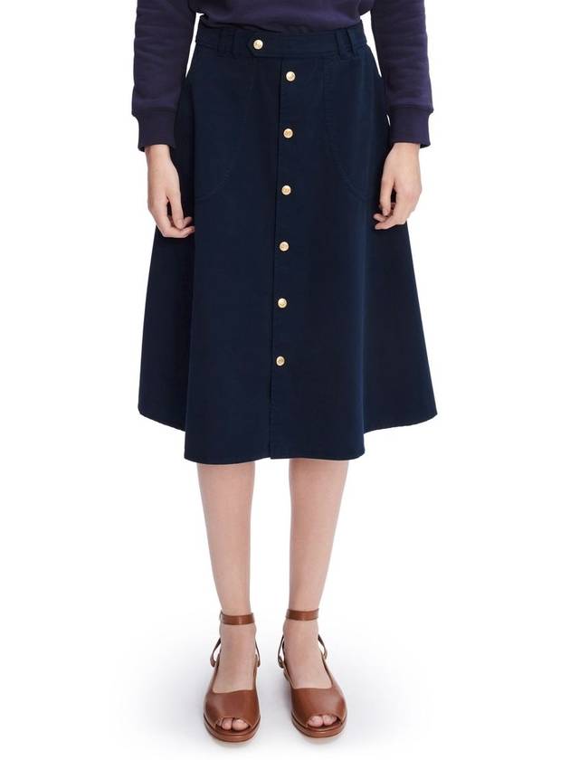 Jamie Mid Waist Cotton A-Line Skirt Dark Navy - A.P.C. - BALAAN 3