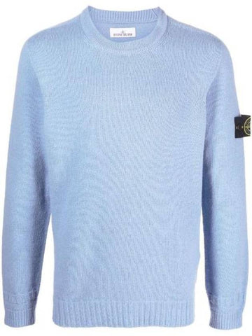 Crew Neck Knit Top Blue - STONE ISLAND - BALAAN 1