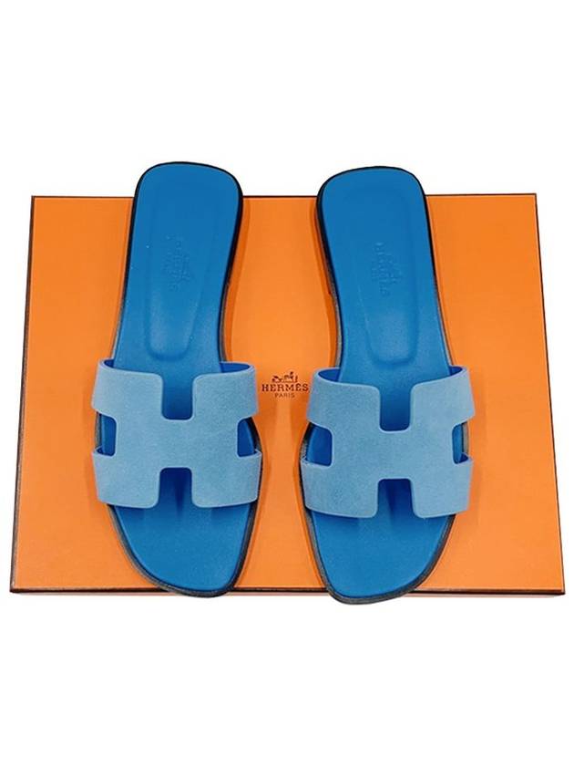 Oran sandals suede goatskin blue cameo - HERMES - BALAAN 2