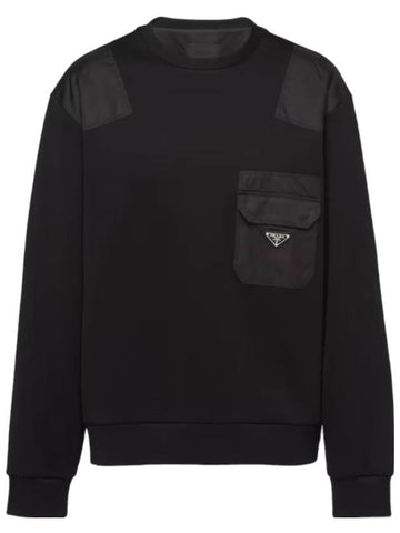 Re-Nylon Details Cotton Sweatshirt Black - PRADA - BALAAN 1