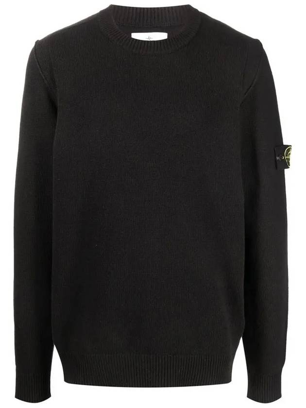 Wappen Patch Crew Neck Wool Knit Top Black - STONE ISLAND - BALAAN 2