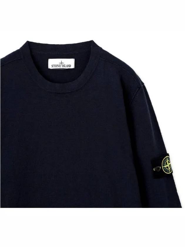 Logo Patch Crew Neck Cotton Nylon Knit Top Navy - STONE ISLAND - BALAAN 4