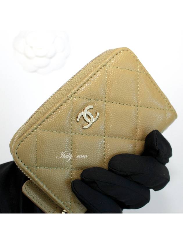 Classic Caviar Zipper Coin Card Wallet Olive Green Champagne Gold AP0216 - CHANEL - BALAAN 8