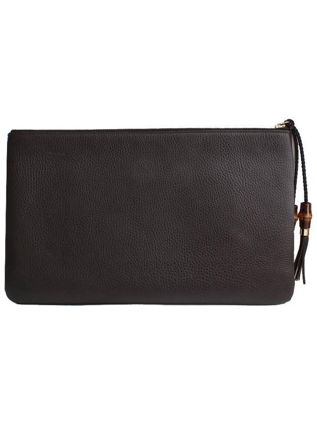 Deep brown bamboo leather clutch bag - GUCCI - BALAAN 3