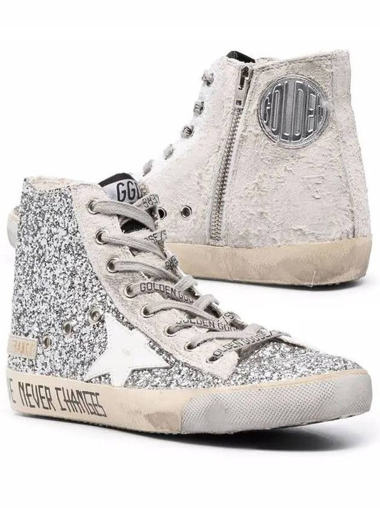 Francy Glitter Suede High Top Sneakers Silver - GOLDEN GOOSE - BALAAN 2