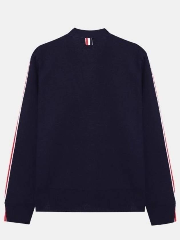 Men's Navy Side Intarsia Milano Stitch Wool Cardigan Navy - THOM BROWNE - BALAAN 3