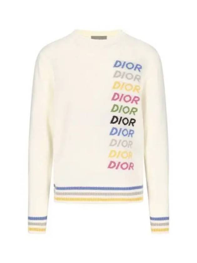 Logo Intarsia Wool Cashmere Knit Top White - DIOR - BALAAN 2