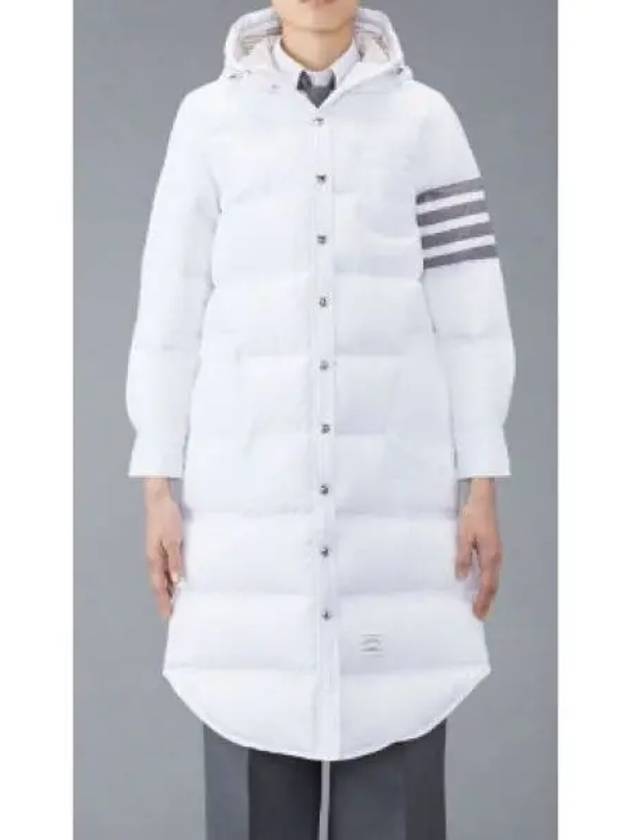 Downfilled Ripstop Classic 4 Striped Hoodie Down Long Padding White - THOM BROWNE - BALAAN 2