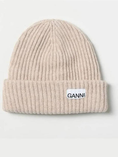 Logo Patch Knit Beanie Sand - GANNI - BALAAN 2