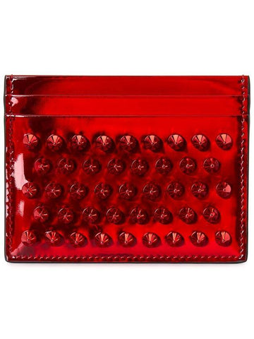 Chios Spike Card Wallet Red - CHRISTIAN LOUBOUTIN - BALAAN 1