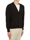 Red Heart Logo Merino Wool Cardigan Black - AMI - BALAAN 4