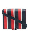 Calfskin Caviar Leather Repp Stripe Shoulder Strap Card Wallet Red Navy - THOM BROWNE - BALAAN 2