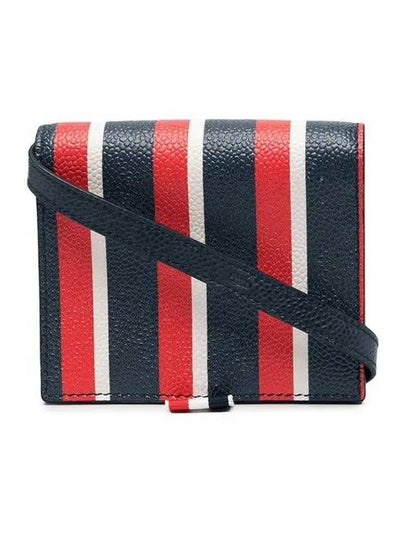 Calfskin Caviar Leather Repp Stripe Shoulder Strap Card Wallet Red Navy - THOM BROWNE - BALAAN 2